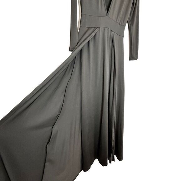 Moda International Plunge V-Neck Split Front Long Sleeve Maxi Dress Black Medium - Picture 6 of 6